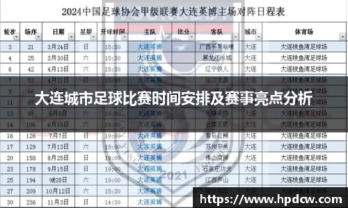 大连城市足球比赛时间安排及赛事亮点分析
